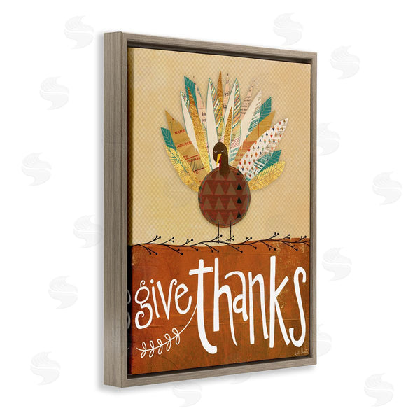 Stupell Industries Katie Doucette | Give Thanks Phrase Patterned Feathers Wild Turkey Bird Wall Art