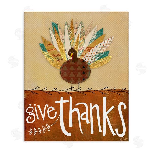 stupell industries Katie Doucette | Give Thanks Phrase Patterned Feathers Wild Turkey Bird Wall Art