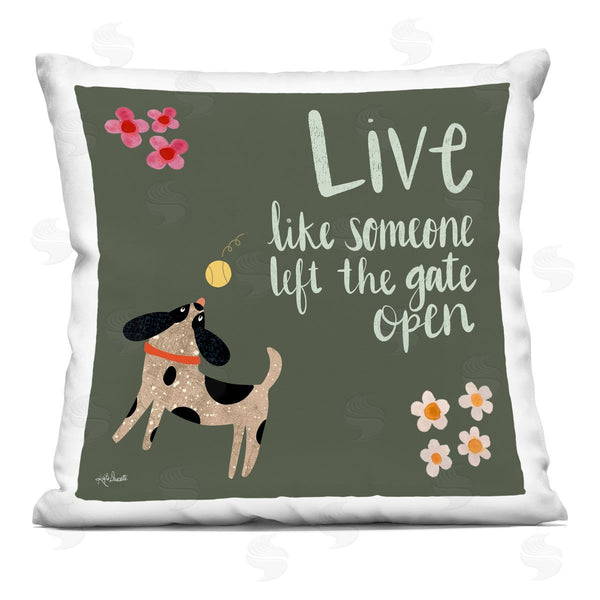 stupell industries Katie Doucette | Green Calligraphy Pet Lover Phrase Playing Dog Printed Throw Pillow