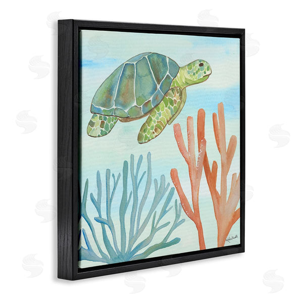 Stupell Industries Katie Doucette | Green Sea Turtle Floating Underwater Ocean Coral Wall Art