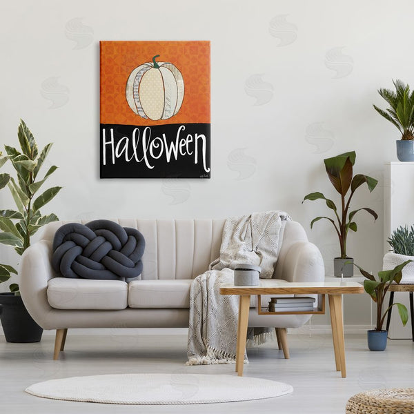 Stupell Industries Katie Doucette | Halloween Festive Holiday Greeting Patterned Pumpkin Gourd Wall Art