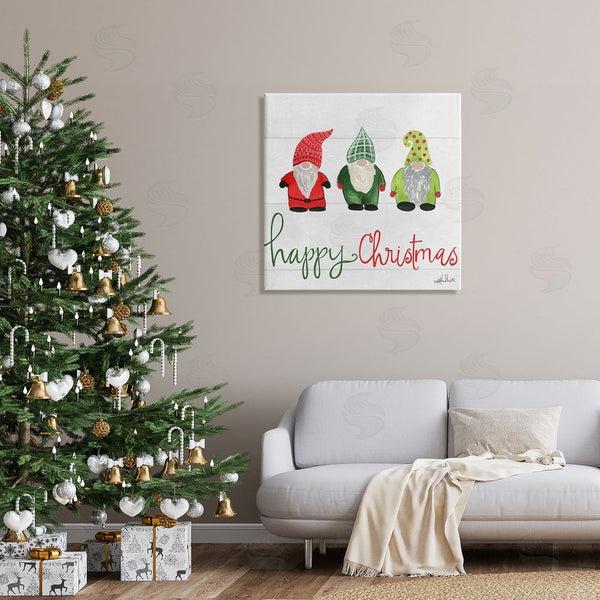 Stupell Industries Katie Doucette | Happy Christmas Jolly Holiday Gnomes Patterned Hats Wall Art