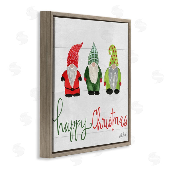 Stupell Industries Katie Doucette | Happy Christmas Jolly Holiday Gnomes Patterned Hats Wall Art