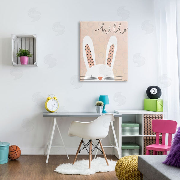 Stupell Industries Katie Doucette | Hello Bunny Phrase Baby Rabbit Polka Dot Patterns Wall Art