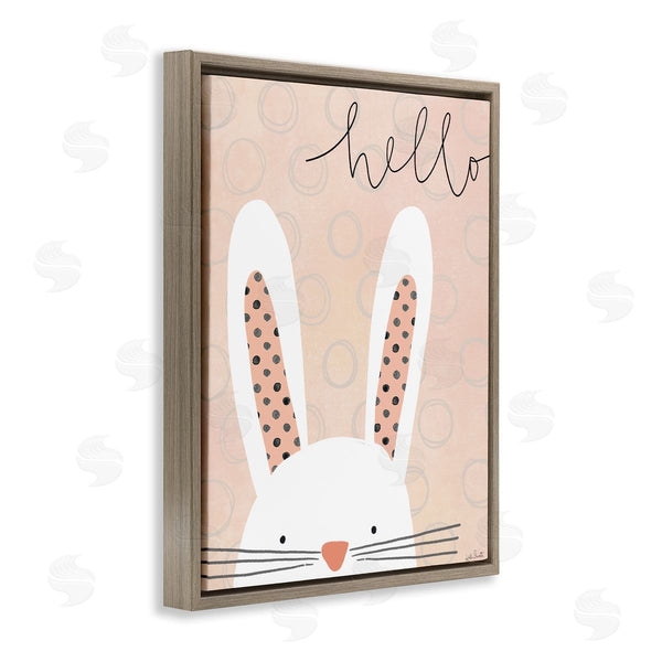 Stupell Industries Katie Doucette | Hello Bunny Phrase Baby Rabbit Polka Dot Patterns Wall Art