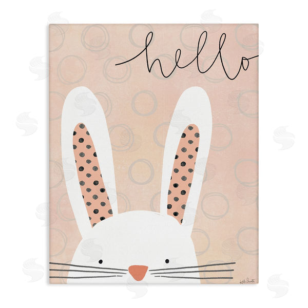 stupell industries Katie Doucette | Hello Bunny Phrase Baby Rabbit Polka Dot Patterns Wall Art