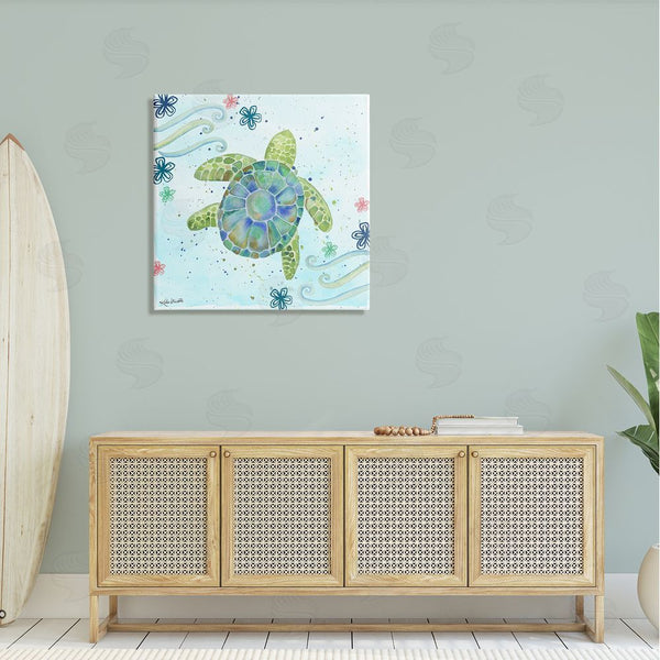 Stupell Industries Katie Doucette | Lovely Green Sea Turtle Ocean Flower Painting Wall Art