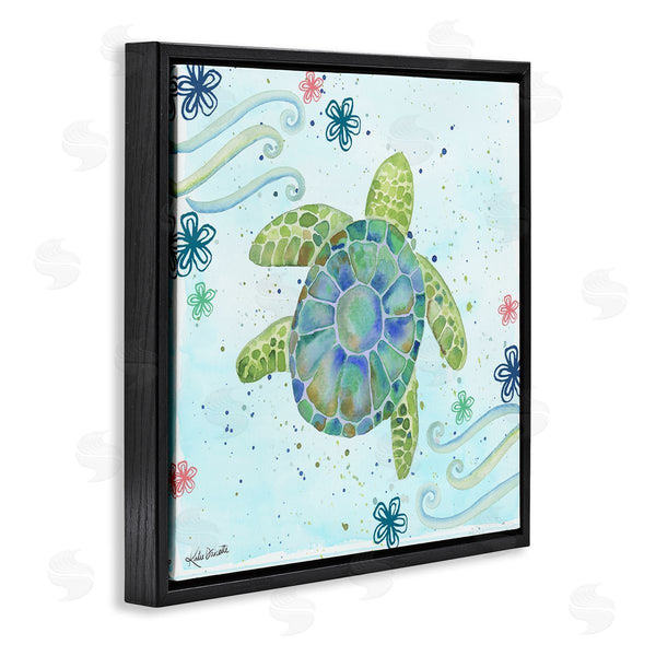 Stupell Industries Katie Doucette | Lovely Green Sea Turtle Ocean Flower Painting Wall Art