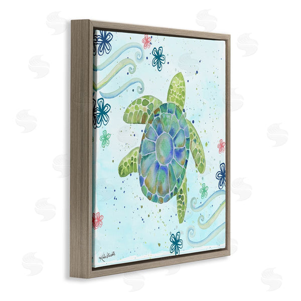 Stupell Industries Katie Doucette | Lovely Green Sea Turtle Ocean Flower Painting Wall Art