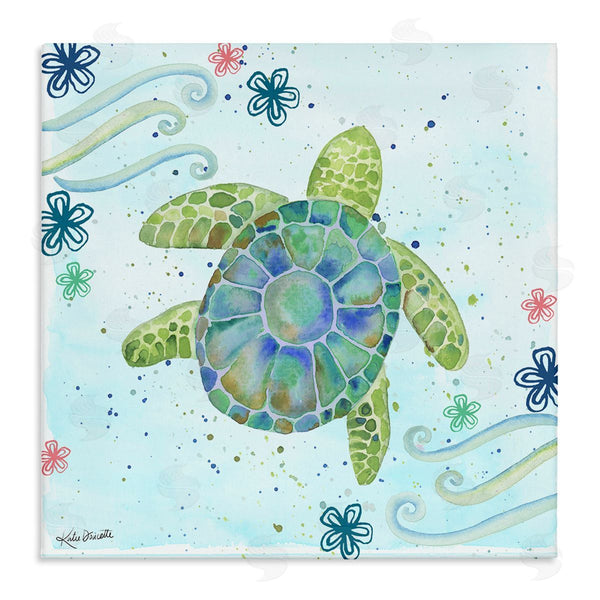 stupell industries Katie Doucette | Lovely Green Sea Turtle Ocean Flower Painting Wall Art