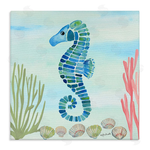 stupell industries Katie Doucette | Mosaic Seahorse Clam Seashells Ocean Floor Reef Wall Art