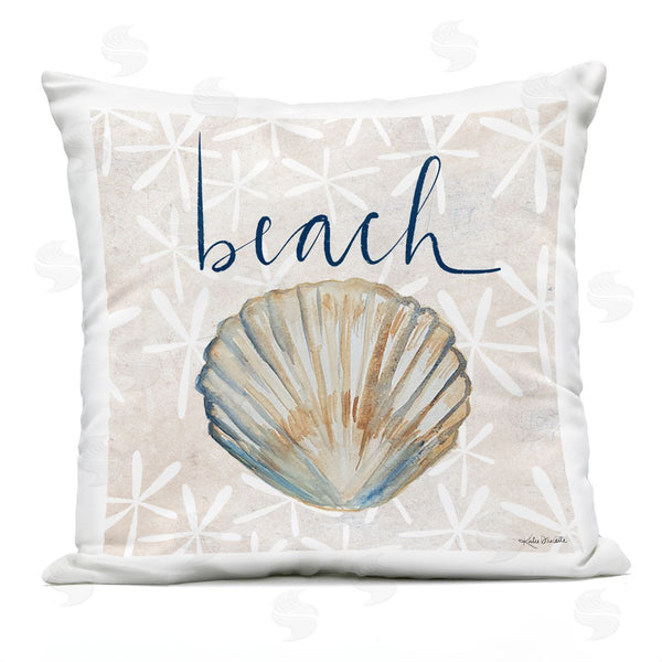 Stupell Industries Katie Doucette | Nautical Pattern Clam Shell Beach Calligraphy Printed Throw Pillow
