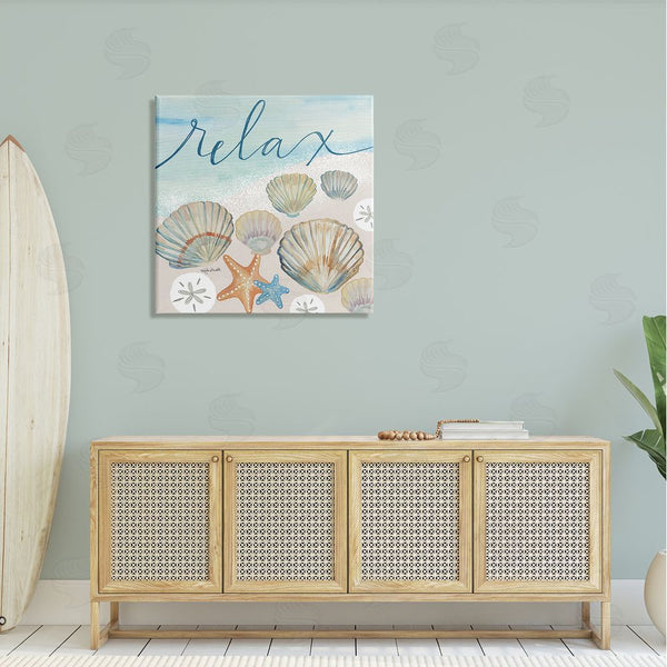 Stupell Industries Katie Doucette | Relax Text Seaside Clams Beach Shore Theme Wall Art