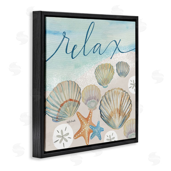 Stupell Industries Katie Doucette | Relax Text Seaside Clams Beach Shore Theme Wall Art