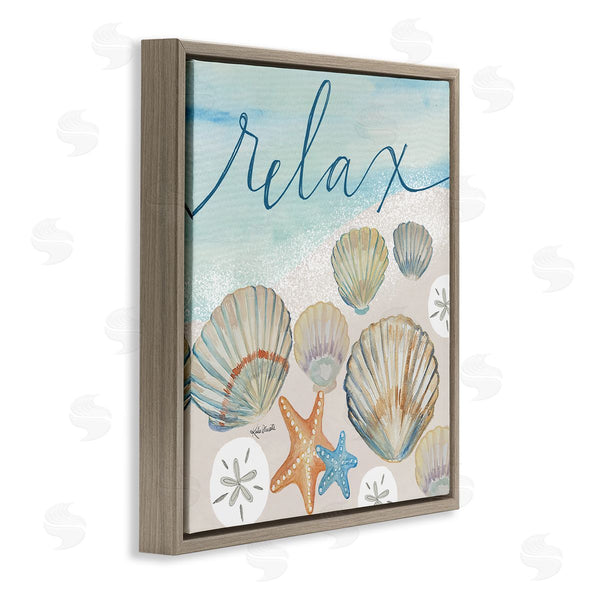 Stupell Industries Katie Doucette | Relax Text Seaside Clams Beach Shore Theme Wall Art