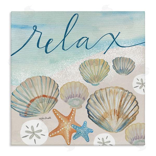 stupell industries Katie Doucette | Relax Text Seaside Clams Beach Shore Theme Wall Art