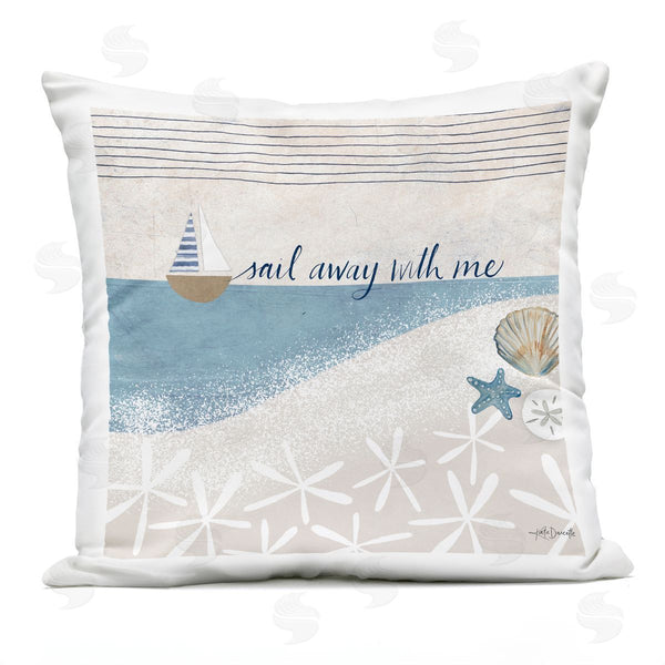 Stupell Industries Katie Doucette | Sail Away Romantic Striped Marine Quote Printed Throw Pillow