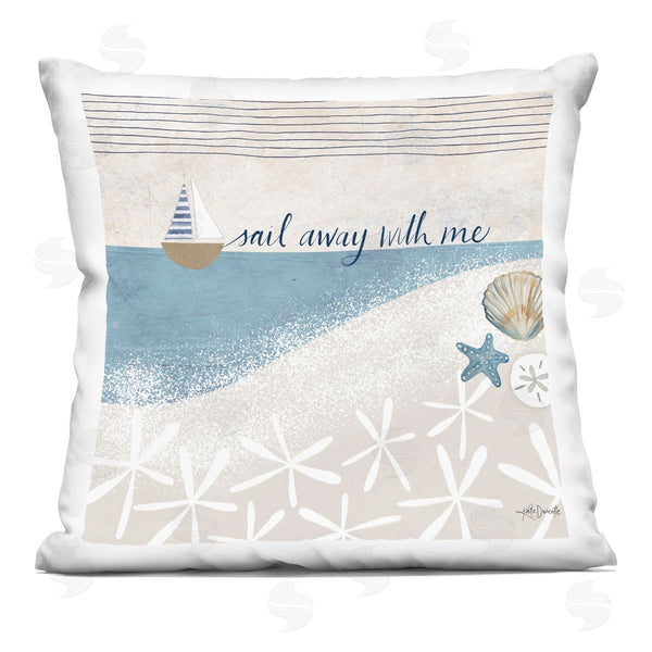 stupell industries Katie Doucette | Sail Away Romantic Striped Marine Quote Printed Throw Pillow