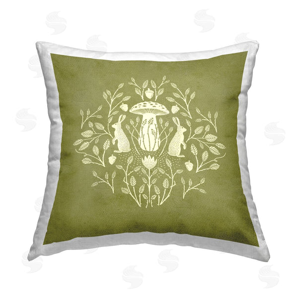 stupell industries Katie O'Shea | Cottagecore Mushroom & Rabbits Printed Throw Pillow