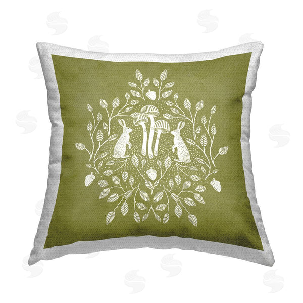 Stupell Industries Katie O'Shea | Olive Green Botanical Rabbits Printed Throw Pillow