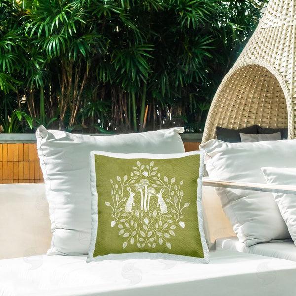 Stupell Industries Katie O'Shea | Olive Green Botanical Rabbits Printed Throw Pillow