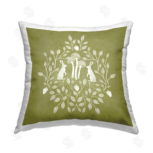 stupell industries Katie O'Shea | Olive Green Botanical Rabbits Printed Throw Pillow