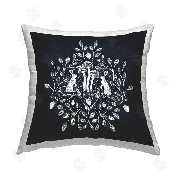 Stupell Industries Katie O'Shea | Rabbits & Leaves On Blue Printed Throw Pillow