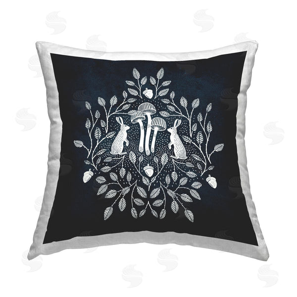 stupell industries Katie O'Shea | Rabbits & Leaves on Blue Printed Throw Pillow