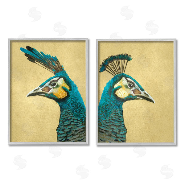 Stupell Industries Katie O'Shea | Teal Peacock Portraits