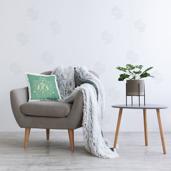 Stupell Industries Katie O'Shea | Turquoise Botanical Rabbits Printed Throw Pillow