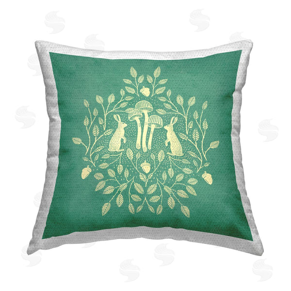 Stupell Industries Katie O'Shea | Turquoise Botanical Rabbits Printed Throw Pillow