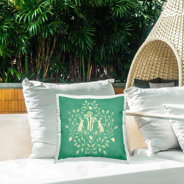 Stupell Industries Katie O'Shea | Turquoise Botanical Rabbits Printed Throw Pillow