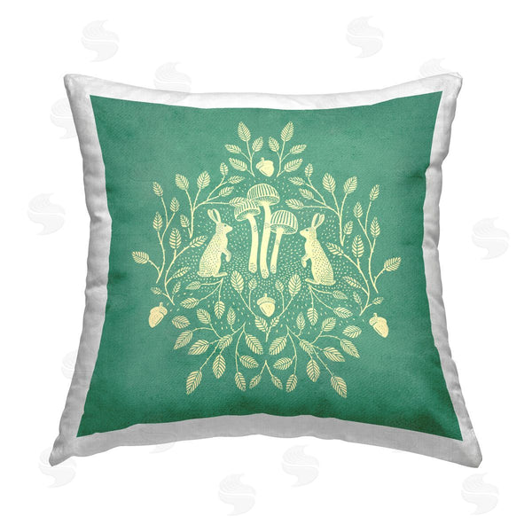 stupell industries Katie O'Shea | Turquoise Botanical Rabbits Printed Throw Pillow