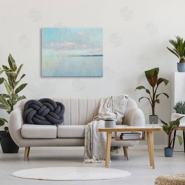 Stupell Industries Katie Swatland | Atmospheric Cloudy Ocean Scenery Lone Sailboat Floating Wall Art