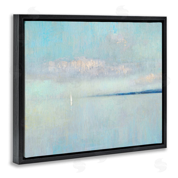 Stupell Industries Katie Swatland | Atmospheric Cloudy Ocean Scenery Lone Sailboat Floating Wall Art