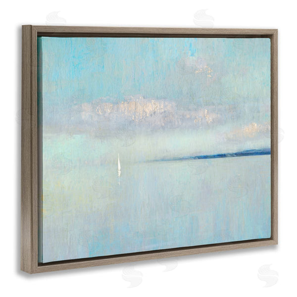Stupell Industries Katie Swatland | Atmospheric Cloudy Ocean Scenery Lone Sailboat Floating Wall Art