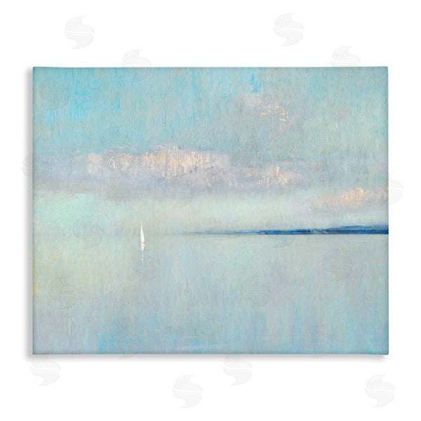 stupell industries Katie Swatland | Atmospheric Cloudy Ocean Scenery Lone Sailboat Floating Wall Art