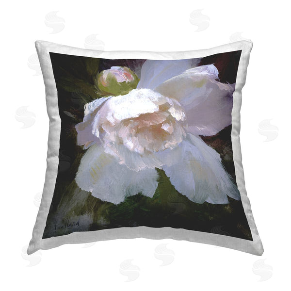 stupell industries Katie Swatland | Ruffled Petals White Flower Printed Throw Pillow