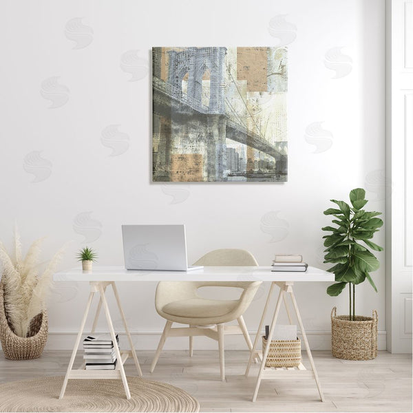 Stupell Industries Katrina Craven | Abstract Collaged Cityscape Arched Bridge Water Boats Wall Art