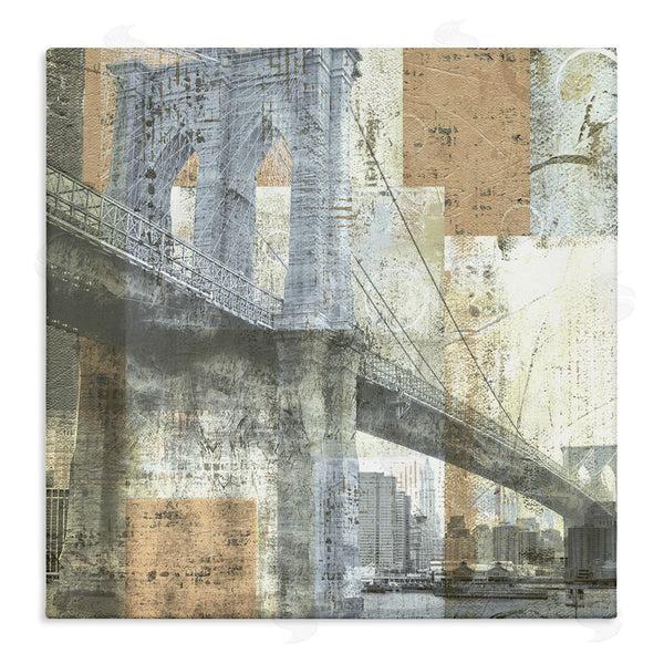 stupell industries Katrina Craven | Abstract Collaged Cityscape Arched Bridge Water Boats Wall Art