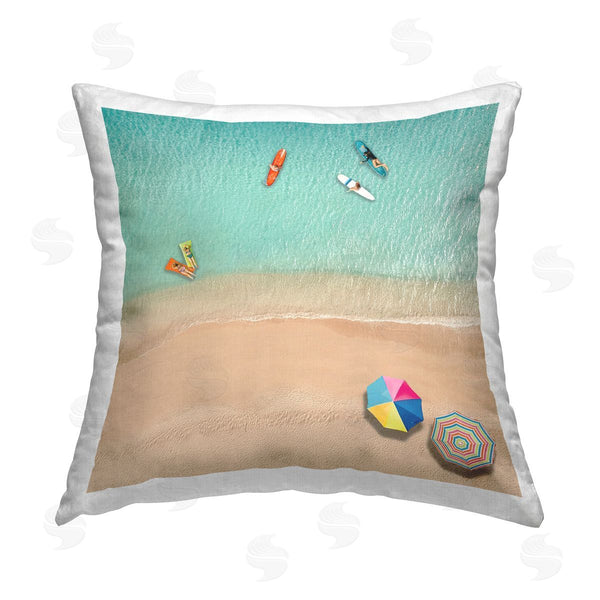 stupell industries Katrina Craven | Aerial Swimming Beachgoers Printed Throw Pillow