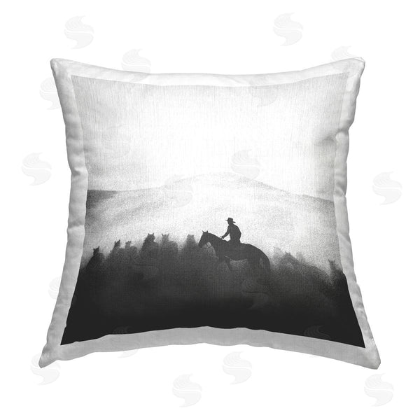 stupell industries Katrina Craven | Cowboy in Foggy Scene Printed Throw Pillow