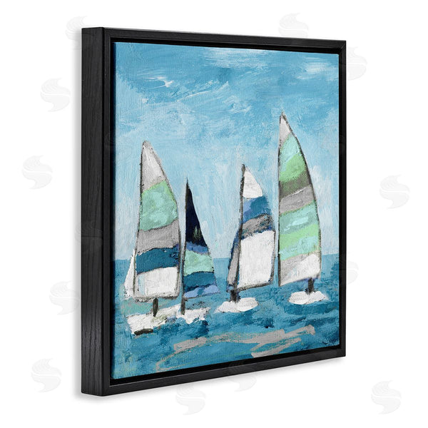 Stupell Industries Katrina Craven | Floating Striped Sailboats Clear Blue Sky Painting Wall Art