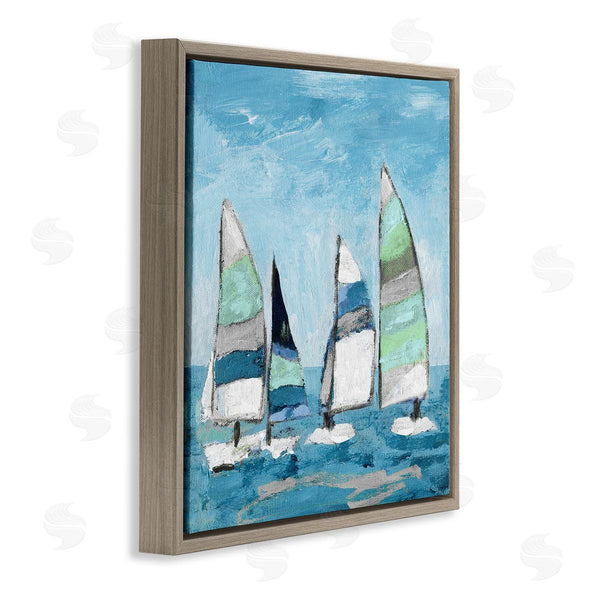 Stupell Industries Katrina Craven | Floating Striped Sailboats Clear Blue Sky Painting Wall Art
