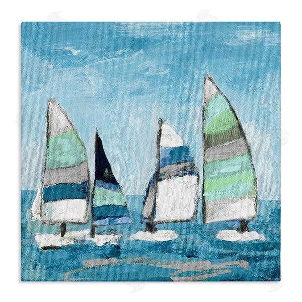 stupell industries Katrina Craven | Floating Striped Sailboats Clear Blue Sky Painting Wall Art