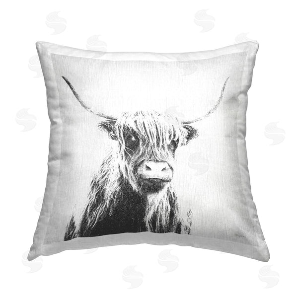 stupell industries Katrina Craven | Longhorn Sketch in Grey Printed Throw Pillow