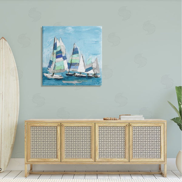Stupell Industries Katrina Craven | Nautical Striped Sail Boats Summertime Ocean Painting Wall Art
