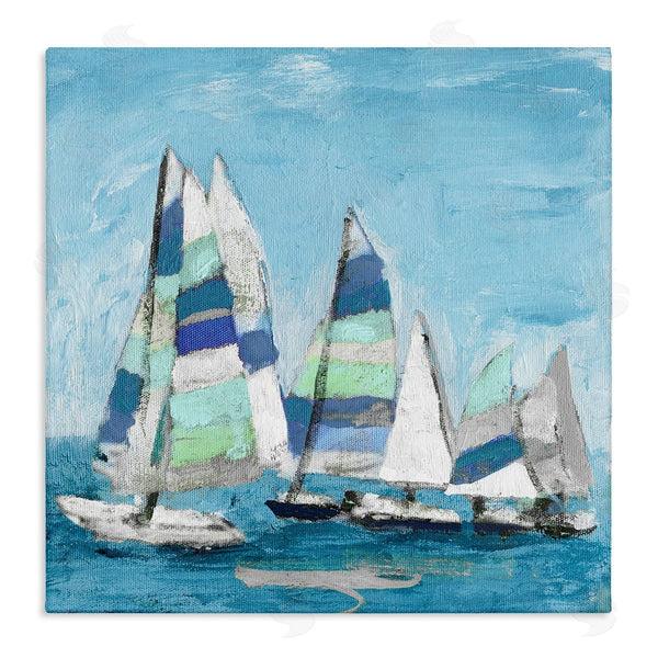 stupell industries Katrina Craven | Nautical Striped Sail Boats Summertime Ocean Painting Wall Art