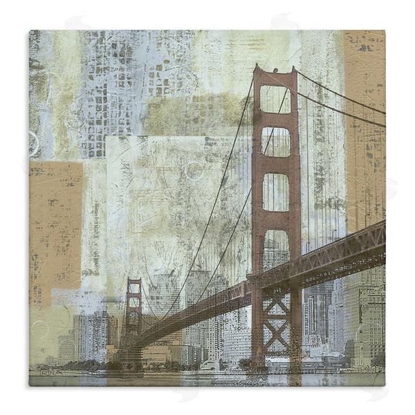 stupell industries Katrina Craven | Tall Water Bridge Abstract Blocked Metropolis City Wall Art