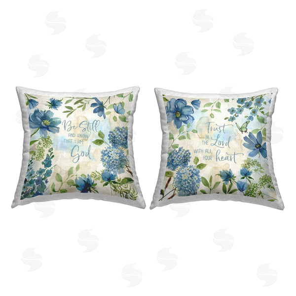 Stupell Industries Katrina Craven | Trust Be Still Blue Hydrangea Printed Throw Pillow Set